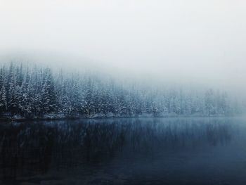 Scenic view of lake against sky during winter