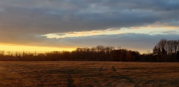 Scenic view of field against sky during sunset