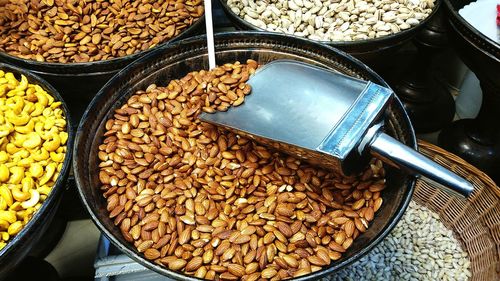 High angle view of dried fruits for sale at market