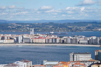 High angle view of buildings in a coruña city