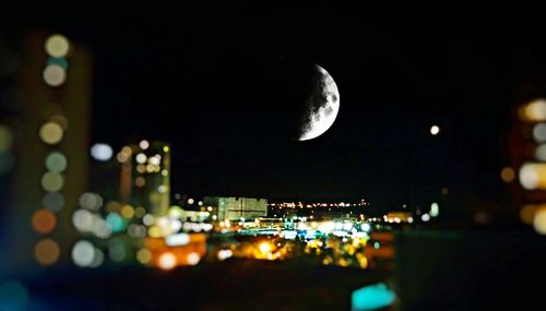 View of illuminated city at night