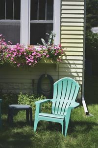 Chair in back yard of house