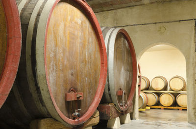 Old wine barrels in a cellar