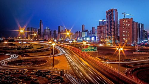 Light trails on road at night