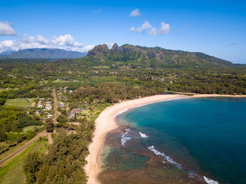 Scenic view of bay against sky