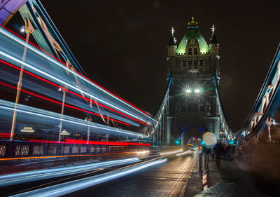 Light trails on road at night