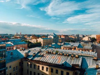 High angle view of townscape against sky