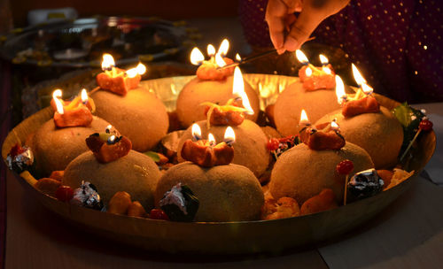 Lit diyas on food