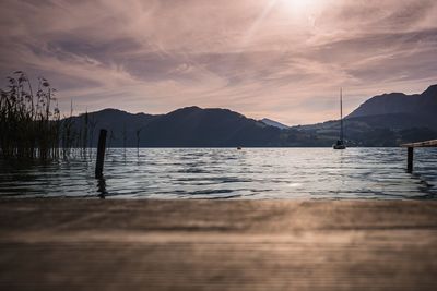 Scenic view of lake against sky during sunset