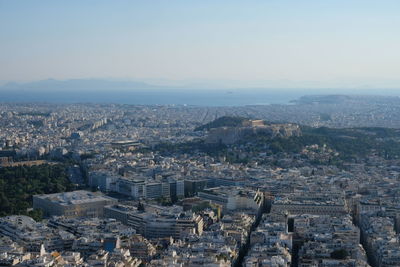 High angle view of cityscape against sky