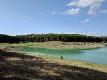 Scenic view of lake against sky