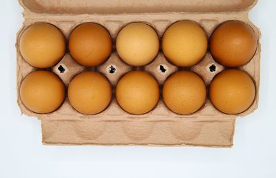 Directly above shot of eggs in box