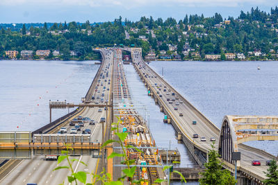 Interstate 90 floating bridges in seattle, washington.