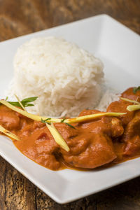 High angle view of meal served in plate