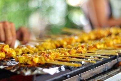 Close-up of meat on barbecue grill