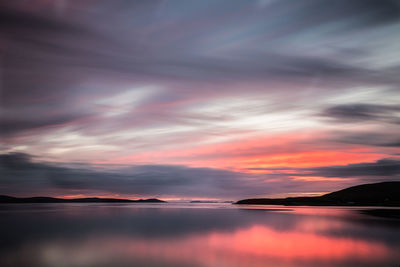 Scenic view of lake against dramatic sky