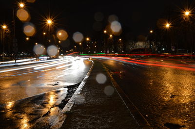 Light trails on road at night