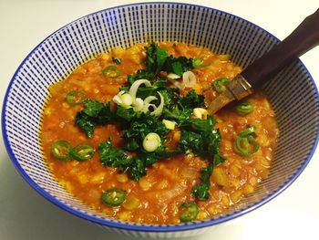 High angle view of salad in bowl