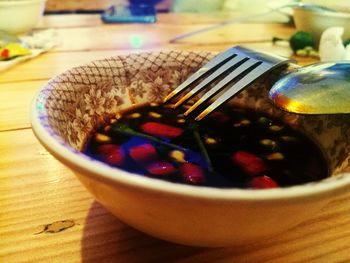 Close-up of dessert in bowl on table