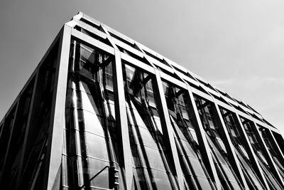 Low angle view of modern building against clear sky