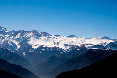 Scenic view of snowcapped mountain against blue sky