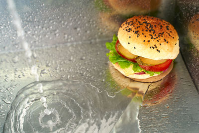 High angle view of ice cream in water