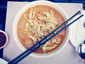 High angle view of meal served in bowl