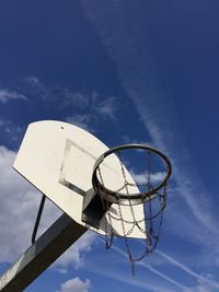 Low angle view of basketball hoop against blue sky