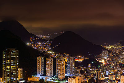 Illuminated cityscape against sky at night