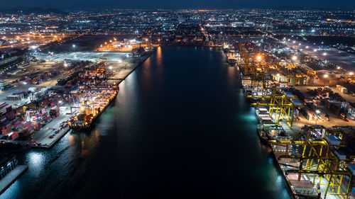 Aerial view shipping port international and container cargo ship export and import business service 
