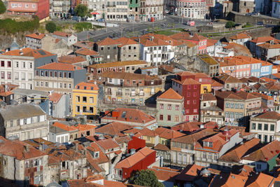 High angle view of buildings in city