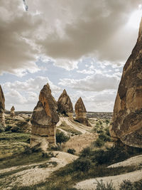 Rock formations on landscape against sky