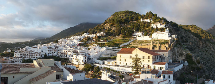 High angle shot of townscape against sky