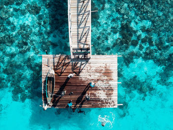 High angle view of swimming pool against sea