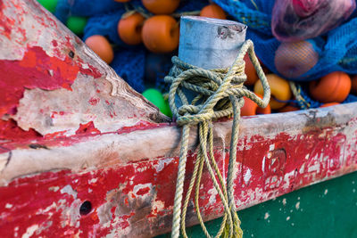 Close-up of rope on fishing boat