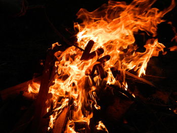 Close-up of bonfire at night