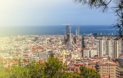 Sagrada familia panorama view of barcelona city,spain on sunlight
