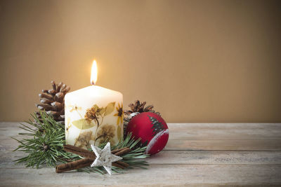 Close-up of christmas decorations on table