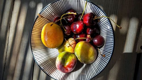 Directly above shot of fruits in bowl on table