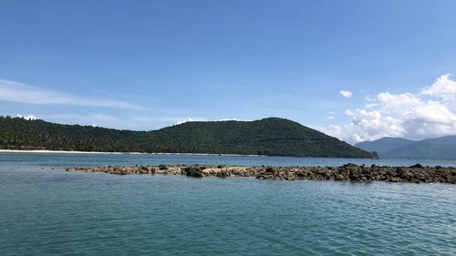 Scenic view of sea against blue sky
