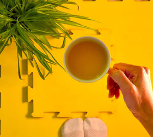 Midsection of woman holding tea cup