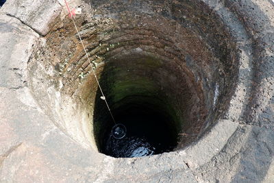 High angle view of water pipe in tunnel