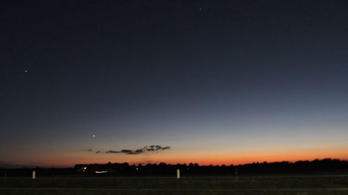 Scenic view of silhouette field against sky at sunset