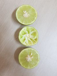 High angle view of lemon slice on table