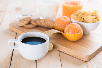 High angle view of breakfast on table