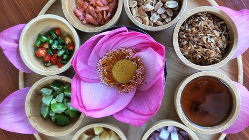 High angle view of food on table