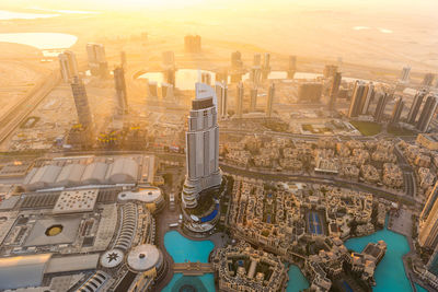 High angle view of buildings in city