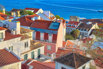 High angle view of buildings in city