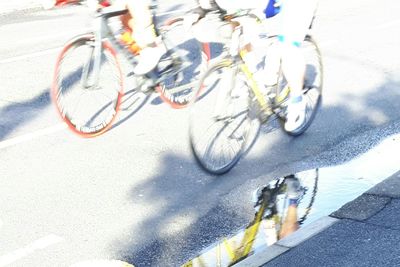 High angle view of bicycle on road