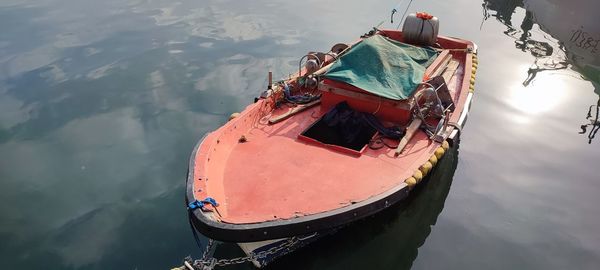 High angle view of boat in lake